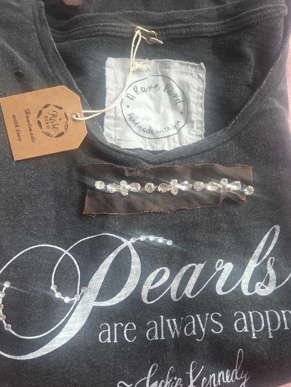 Pearls Embellished Black Graphic Tee